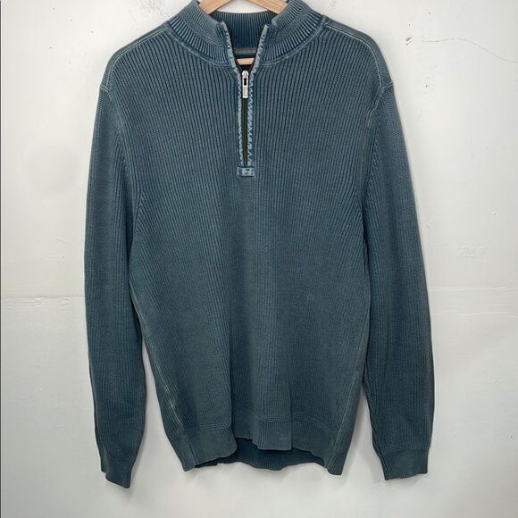 Tommy Bahama Sweater Mens Tidemark Cotton 1/4 Zip Knit Blue 100% Cotton Large - Picture 1 of 11